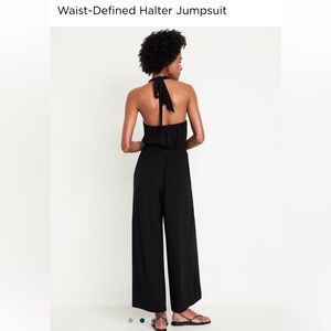 Old Navy Petite Small Waist Defined Black Halter Jumpsuit Tie Neck Romper